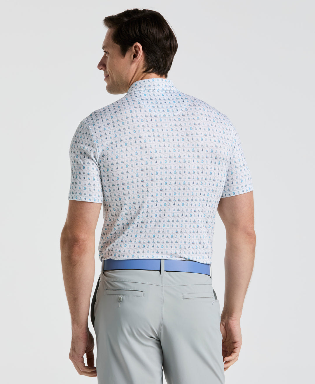 19th Hole Windowpane Print Golf Polo (Bright White)