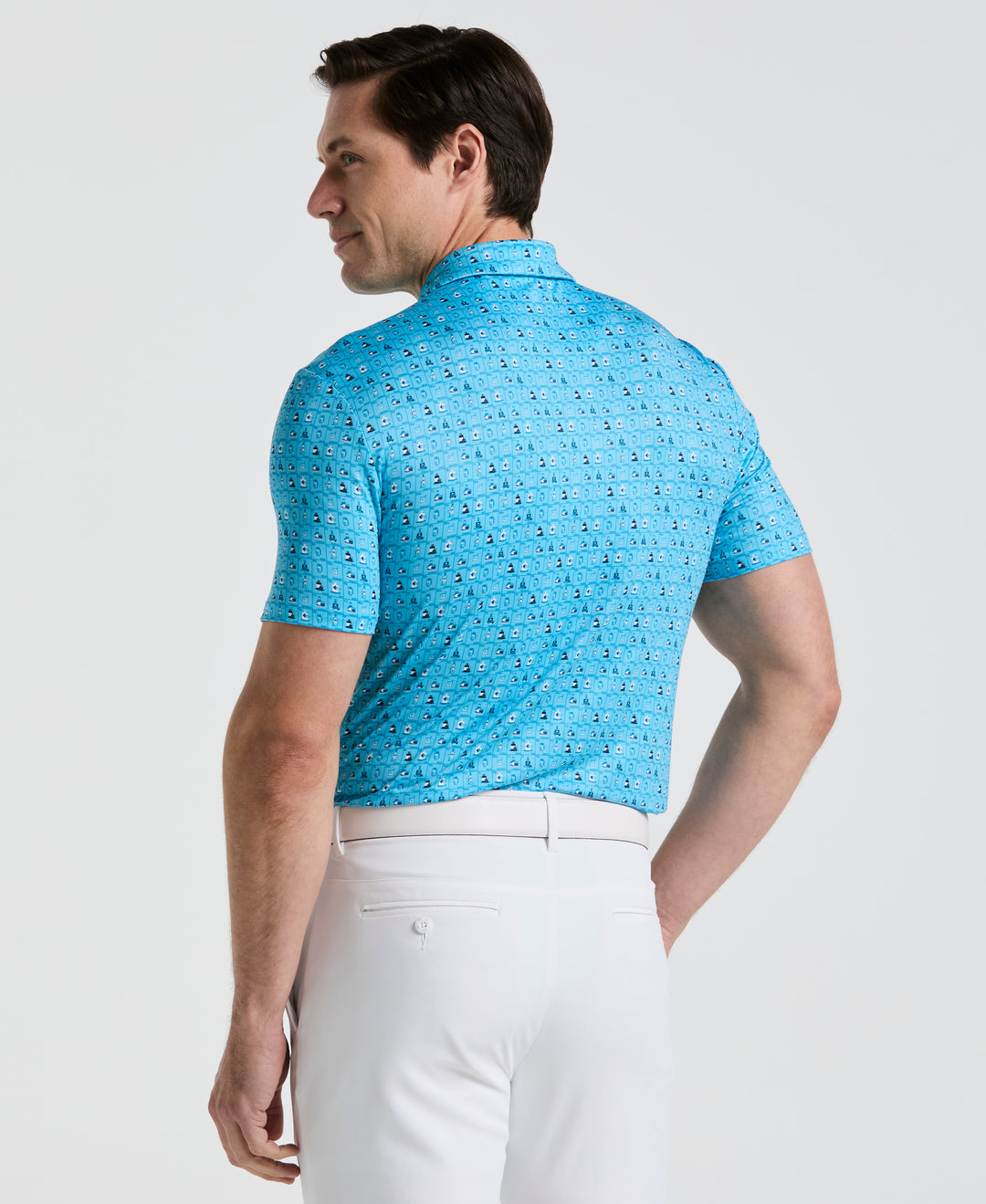 19th Hole Windowpane Print Golf Polo (Aquarius)