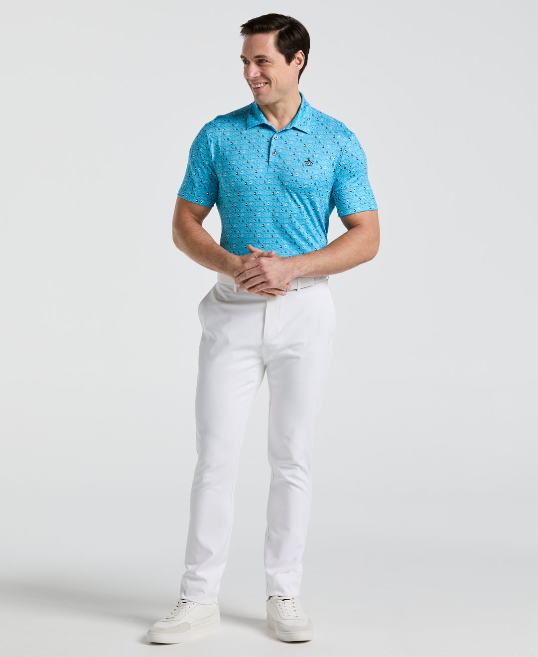 19th Hole Windowpane Print Golf Polo (Aquarius)