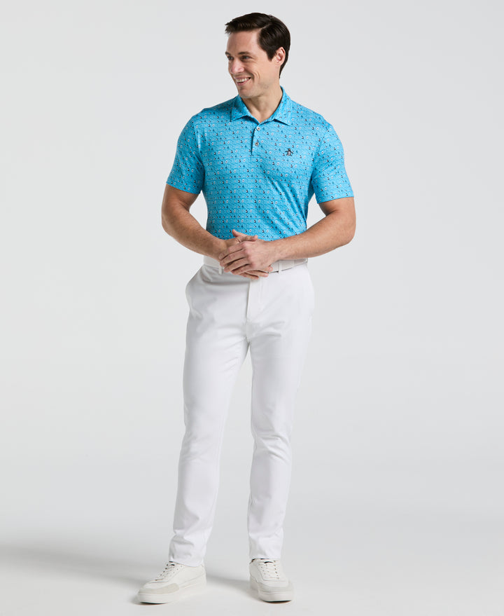 19th Hole Windowpane Print Golf Polo (Aquarius)