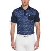 50s Color Block Print Golf Polo Shirt (Black Iris) 