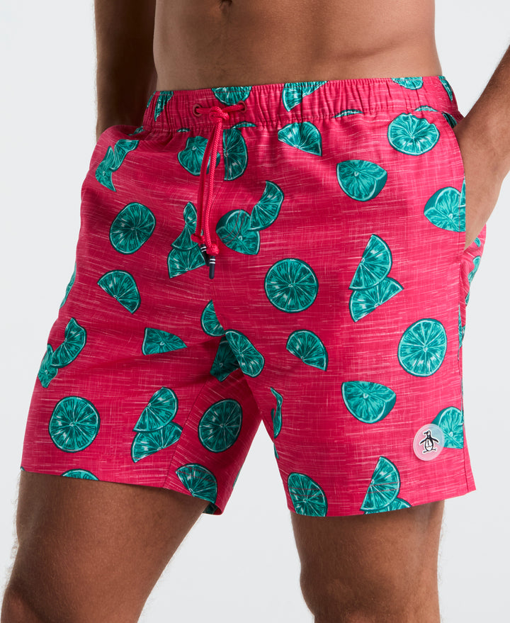 7" Volley All-Over Limes Swim Short (Raspberry)