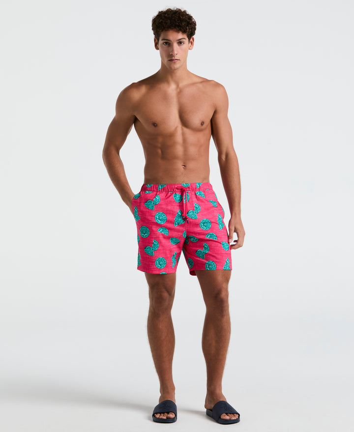 7" Volley All-Over Limes Swim Short (Raspberry)