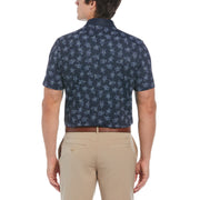 60s Floral Pete Print Short Sleeve Golf Polo Shirt (Black Iris) 