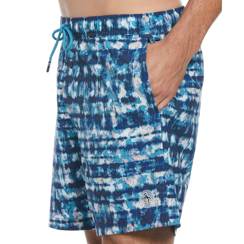 6" Allover Tie Dye Print Stretch Slim Fit Swim Short (Mazarine Blue) 