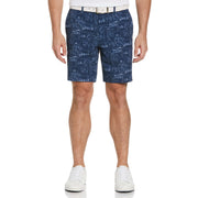 Beach Club Print Seersucker 8" Golf Shorts (Black Iris) 