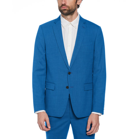 Blue Textured Wool Blend Two Piece Suit (Blue) 