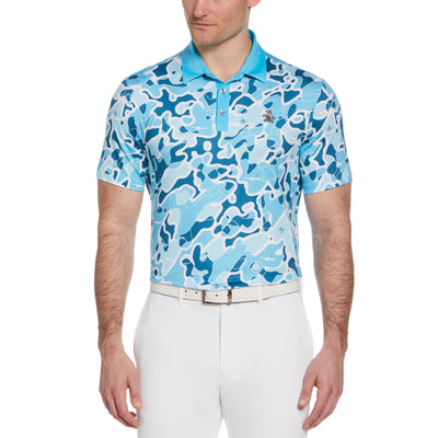 Bunker Print Short Sleeve Golf Polo Shirt (Blue Atoll) 
