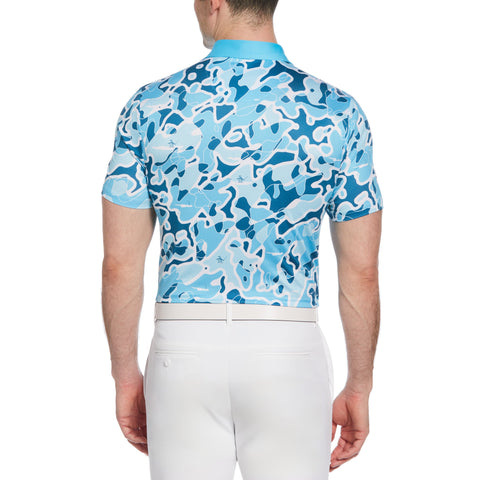 Bunker Print Short Sleeve Golf Polo Shirt (Blue Atoll) 