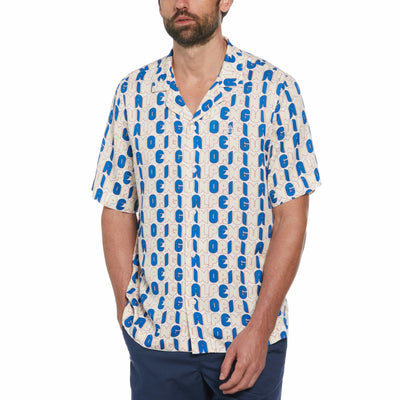 Embroidered Pete Short Sleeve Shirt With Camp Collar (Bright White) 