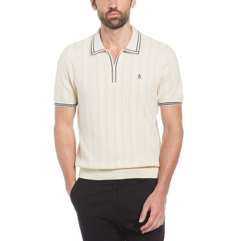 Cashmere-Like Cotton Tipped Short Sleeve Polo Sweater (Birch) 