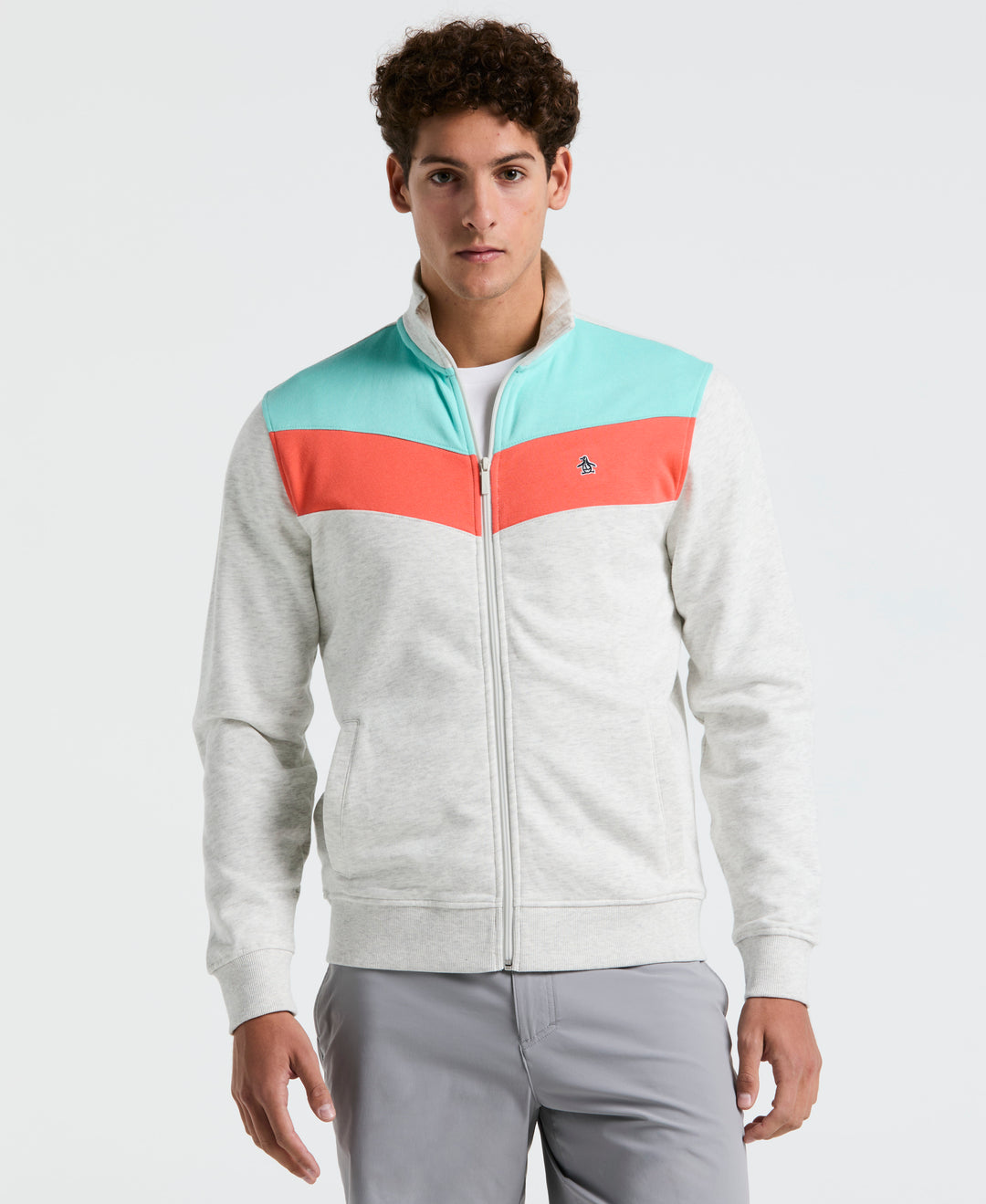 Chevron Colorblock Fleece Track Jacket (Light Grey Melange)