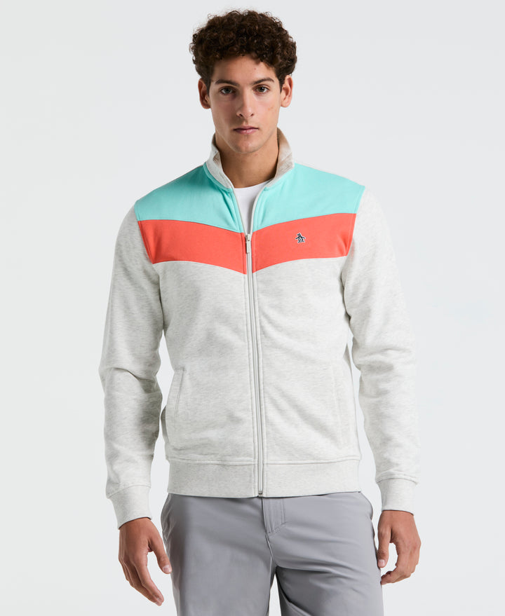 Chevron Colorblock Fleece Track Jacket (Light Grey Melange)