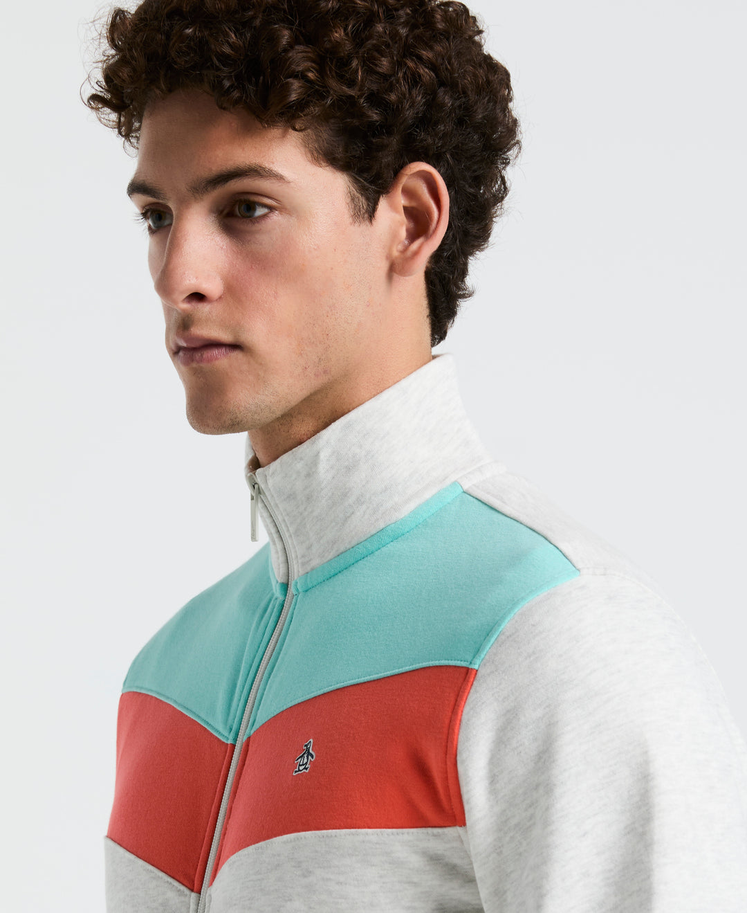 Chevron Colorblock Fleece Track Jacket (Light Grey Melange)