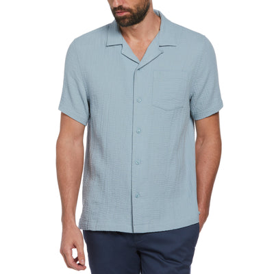 Cotton Gauze Camp Collar Shirt (Tourmaline) 