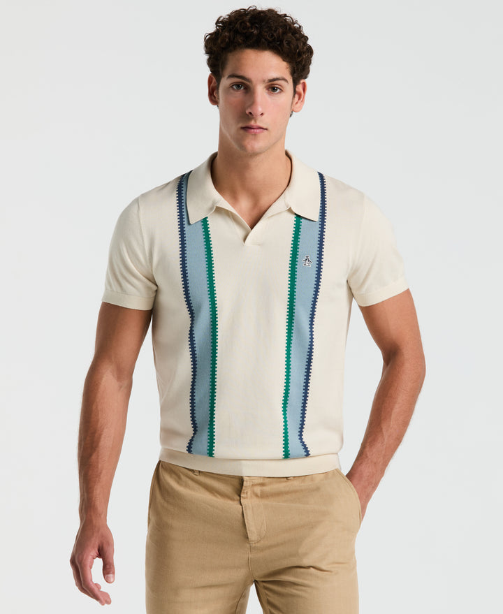 Cotton Vertical Stripe Sweater Polo (Birch)