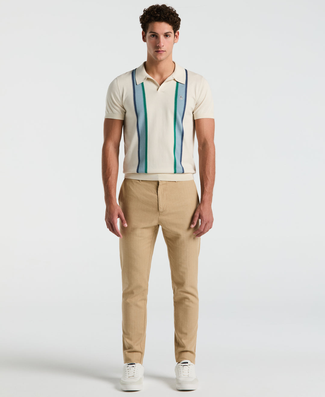 Cotton Vertical Stripe Sweater Polo (Birch)