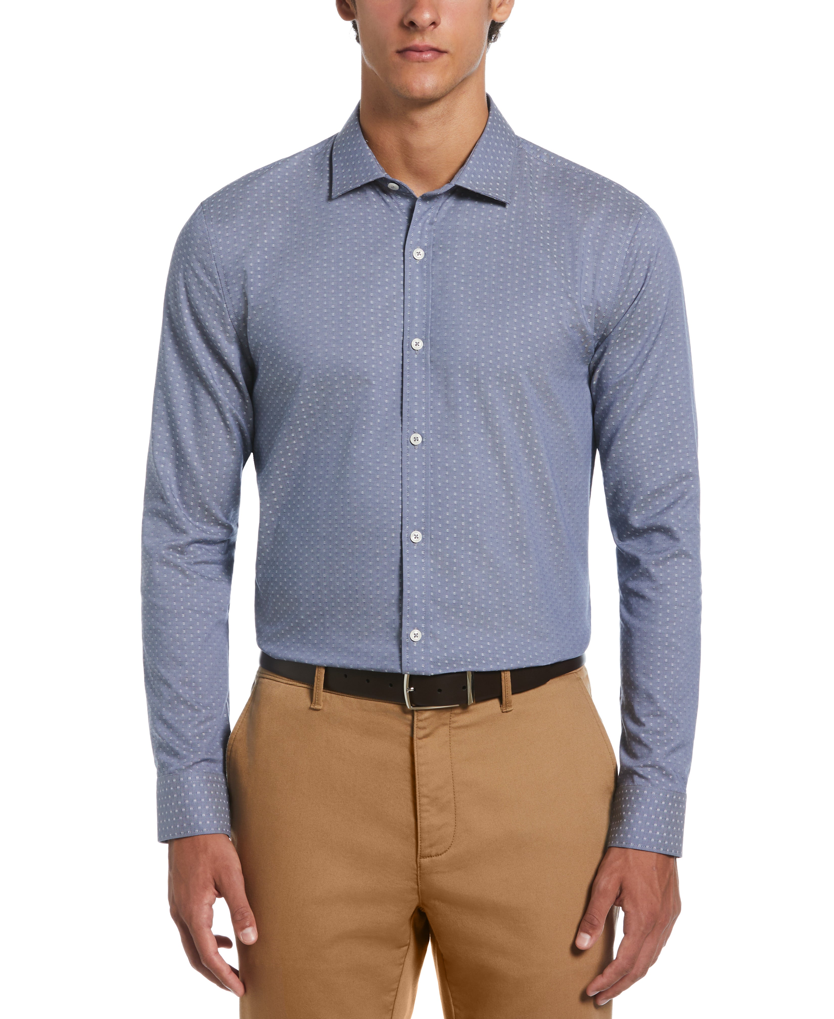 Original Penguin Men's Dobby Chambray Print Dress Shirt in Blue, Size 17.5 Original Penguin Men's Dobby Chambray Print Dress Shirt in Blue, Size 17.5