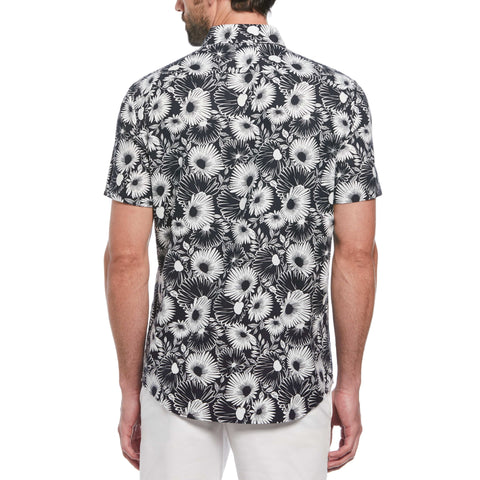 EcoVero Floral Print Short Sleeve Button-Down Shirt (Dark Sapphire) 