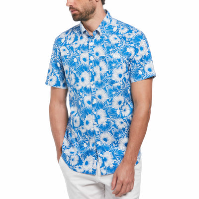 EcoVero Floral Print Short Sleeve Button-Down Shirt (Skydiver) 
