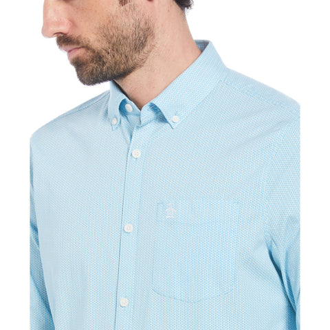 EcoVero Mini Geometric Print Long Sleeve Button-Down Shirt (Aquarius) 