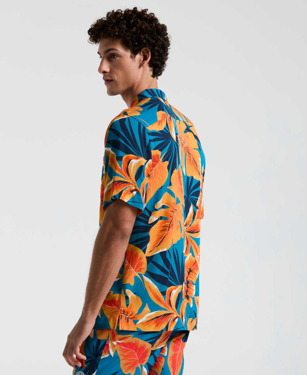 EcoVero™ Tropical Leaf Print Short Sleeve Shirt (Mosaic Blue)