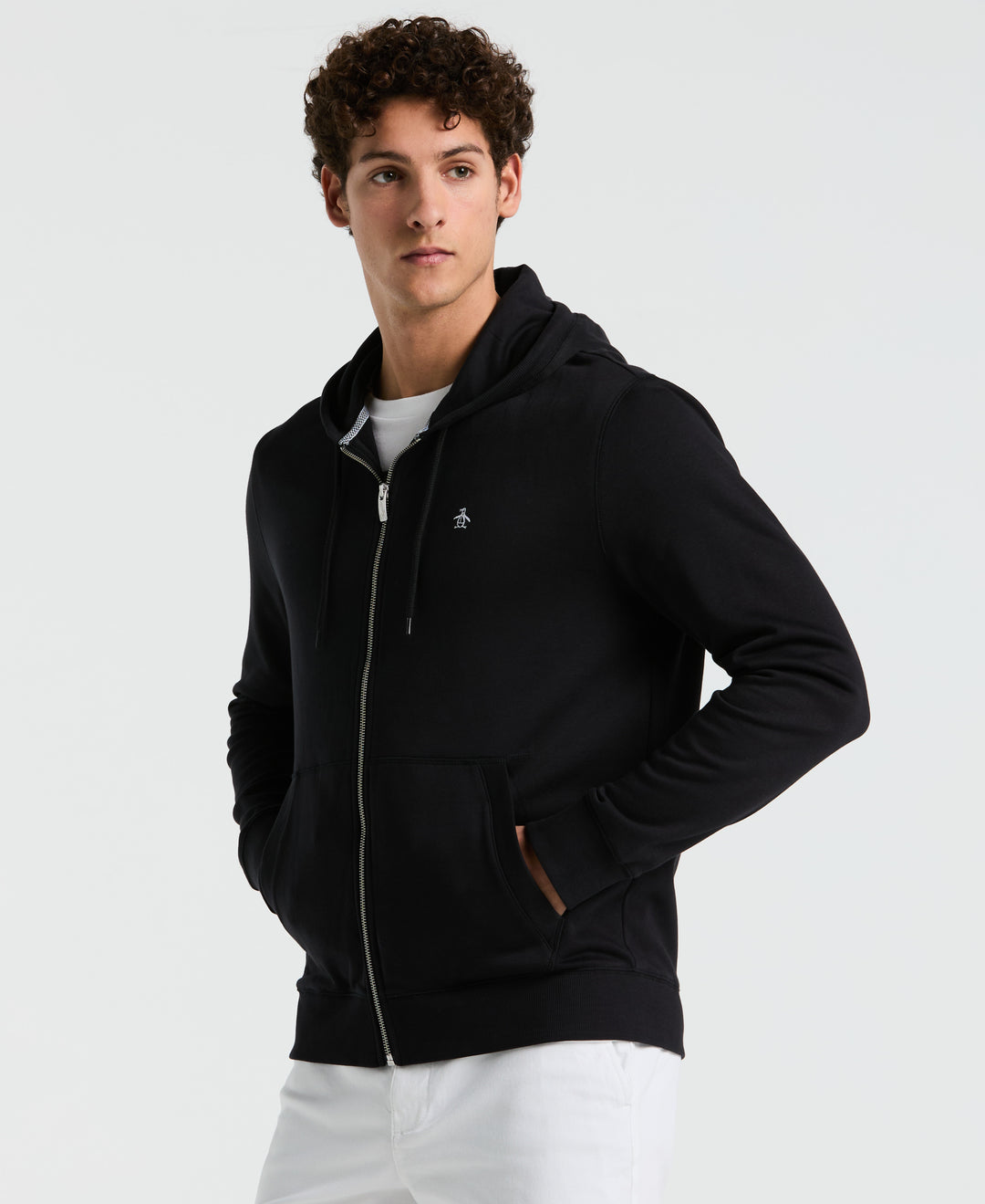 Full Zip Fleece Embroidered Pete Hoodie (True Black)