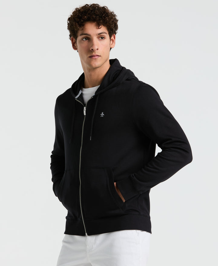 Full Zip Fleece Embroidered Pete Hoodie (True Black)