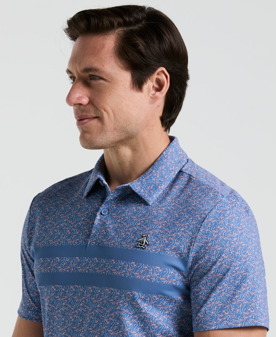 Stripe Print Golf Polo (Quiet Harbor)