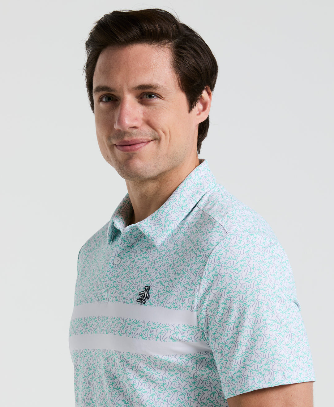 Stripe Print Golf Polo (Bright White)