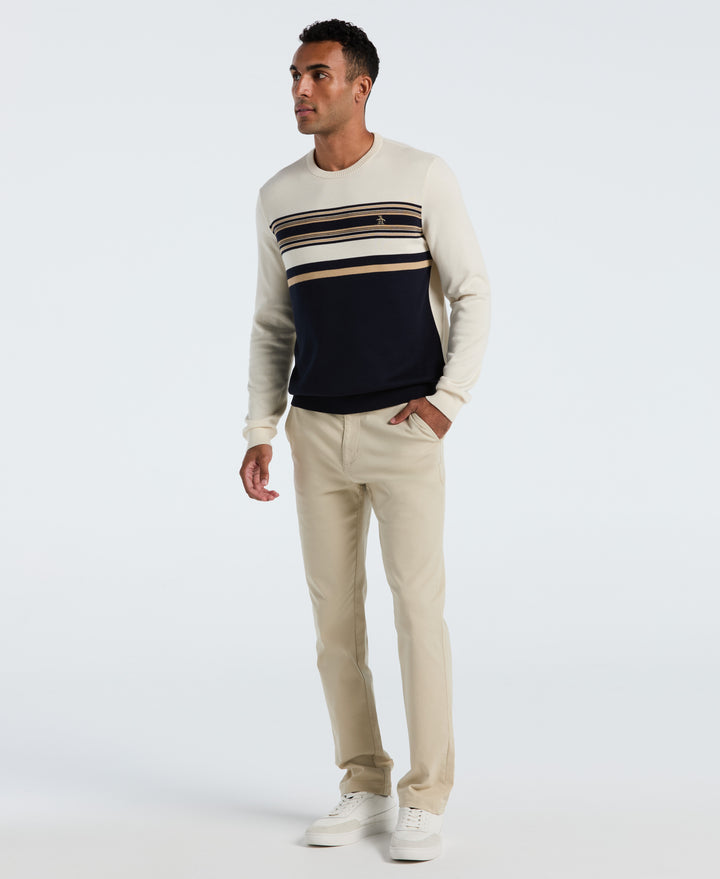 Cotton Engineered Stripe Crewneck Sweater (Dark Sapphire)