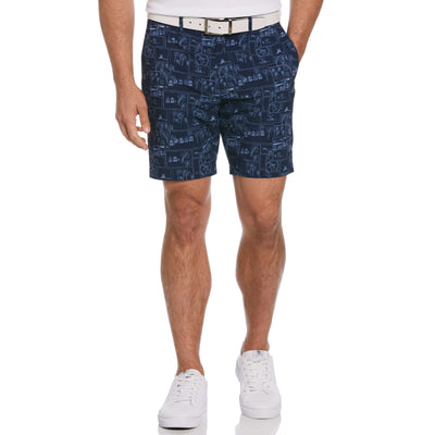 Heritage Beach Club Print 8" Golf Shorts (Black Iris) 