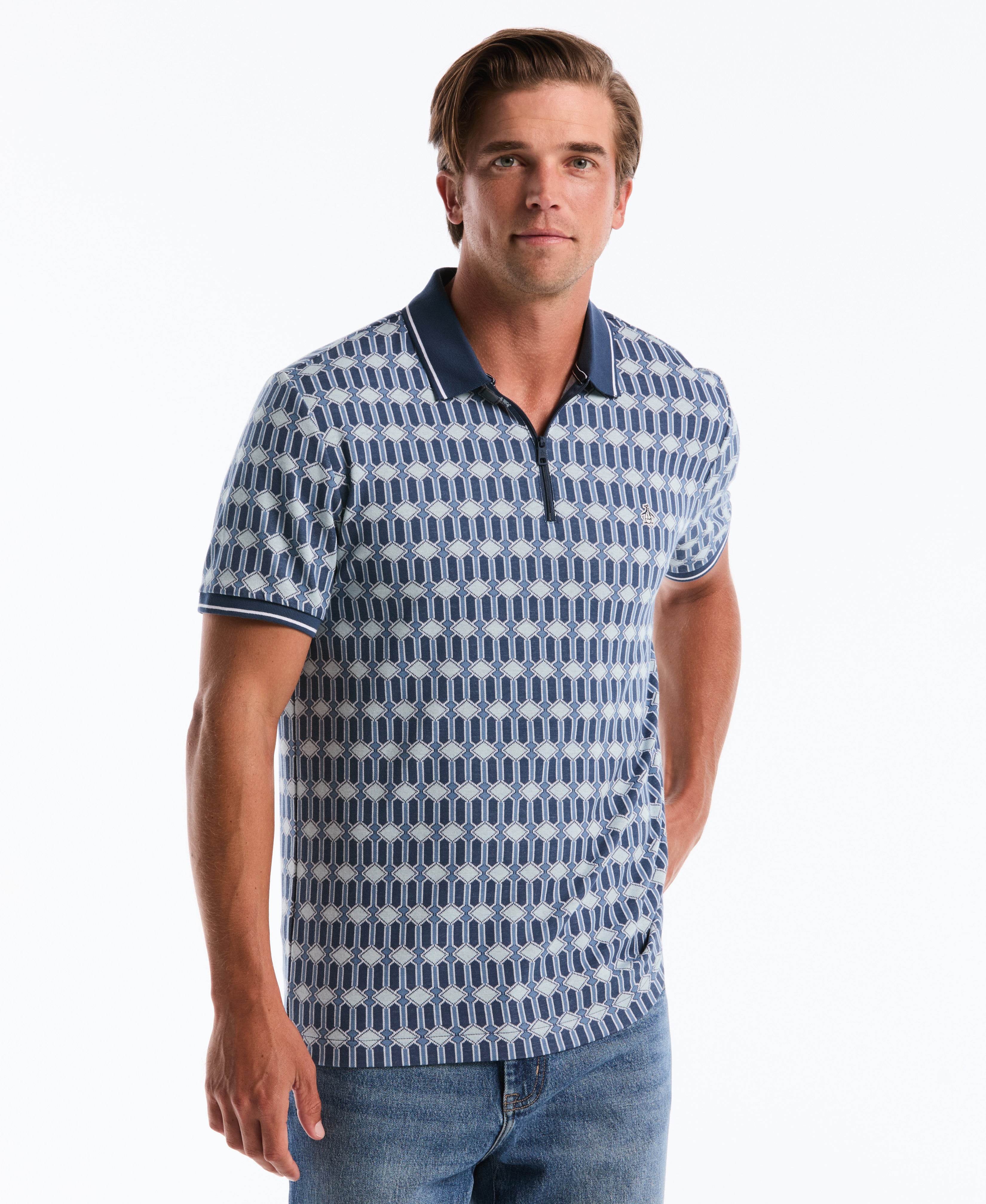 Jacquard Deco Quarter Zip Polo – Original Penguin US