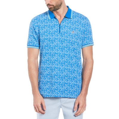 Jacquard Geometric Print 1/4 Zip Short Sleeve Polo Shirt (Skydiver) 
