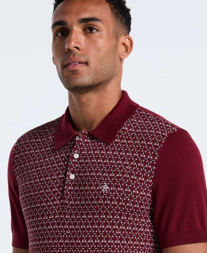 Cotton Jacquard Sweater Polo (Cabernet)