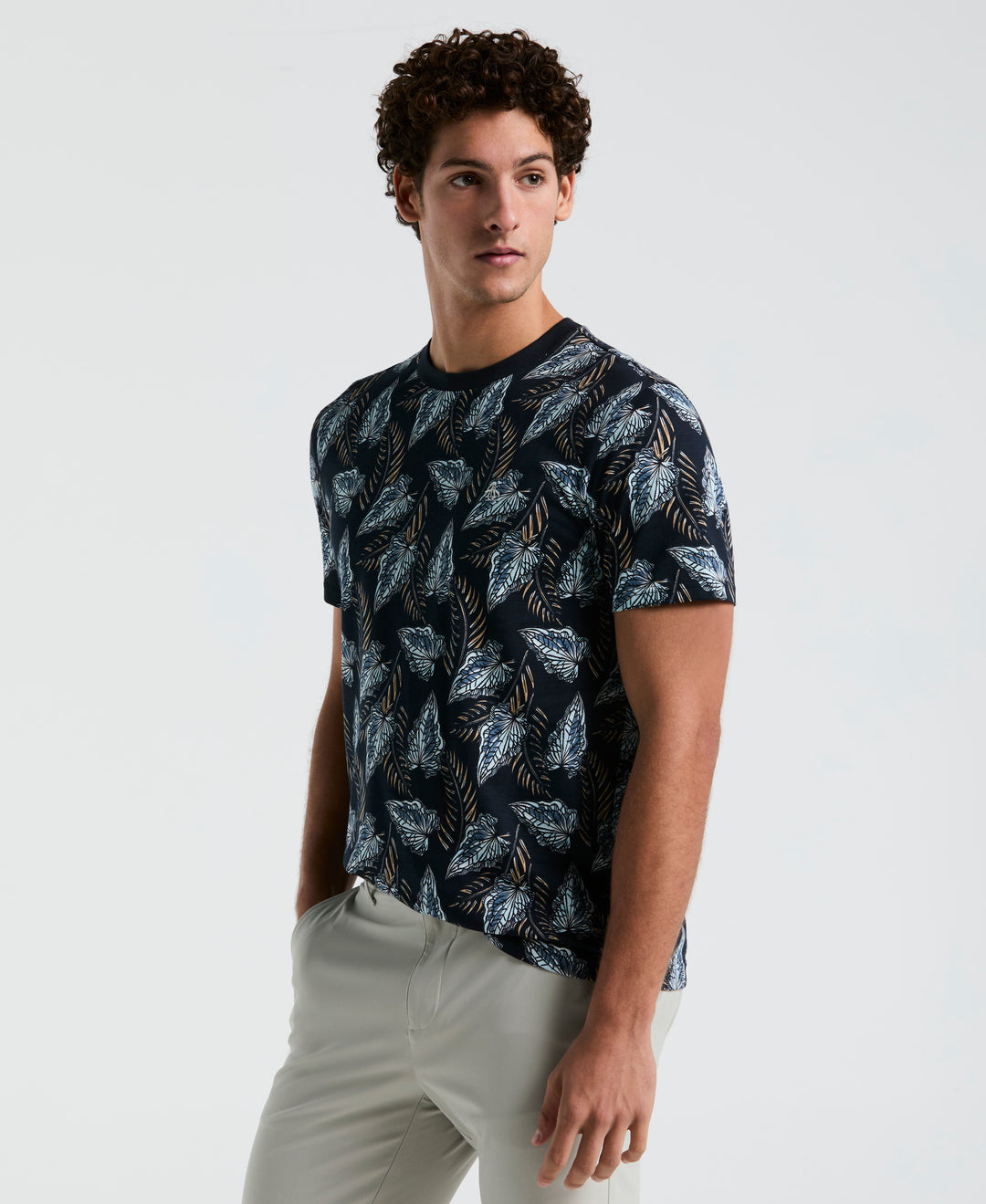 Jersey All-Over Leaves Print Tee (Dark Sapphire)