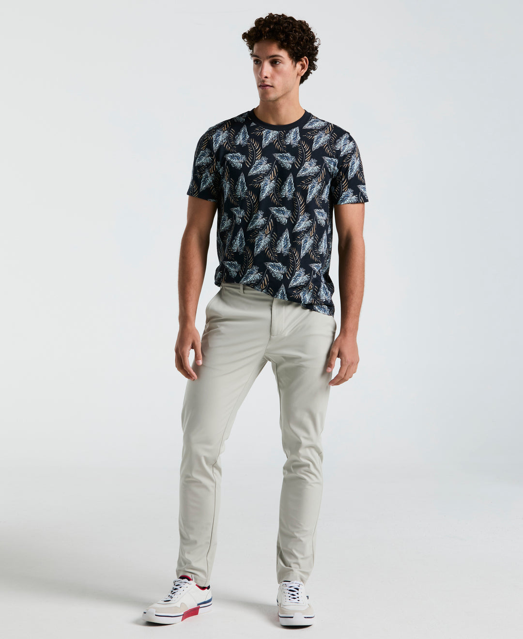 Jersey All-Over Leaves Print Tee (Dark Sapphire)