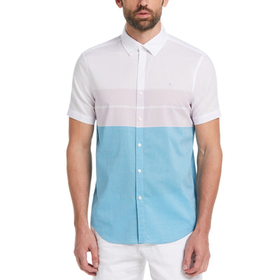 Lawn Stretch Colorblock Stripe Shirt (Bright White) 