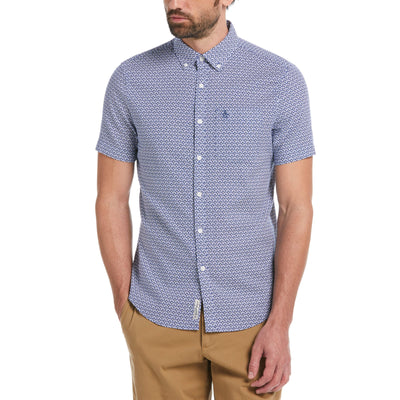 Linen Allover Geometric Print Shirt (Mazarine Blue) 