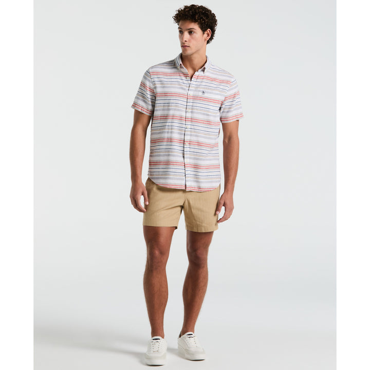 Linen Blend Yard Stripe Shirt (Bright White)