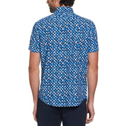 Linen Ecovero Blend Tile Print Short Sleeve Shirt (Imperial Blue) 