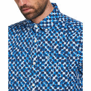 Linen Ecovero Blend Tile Print Short Sleeve Shirt (Imperial Blue) 