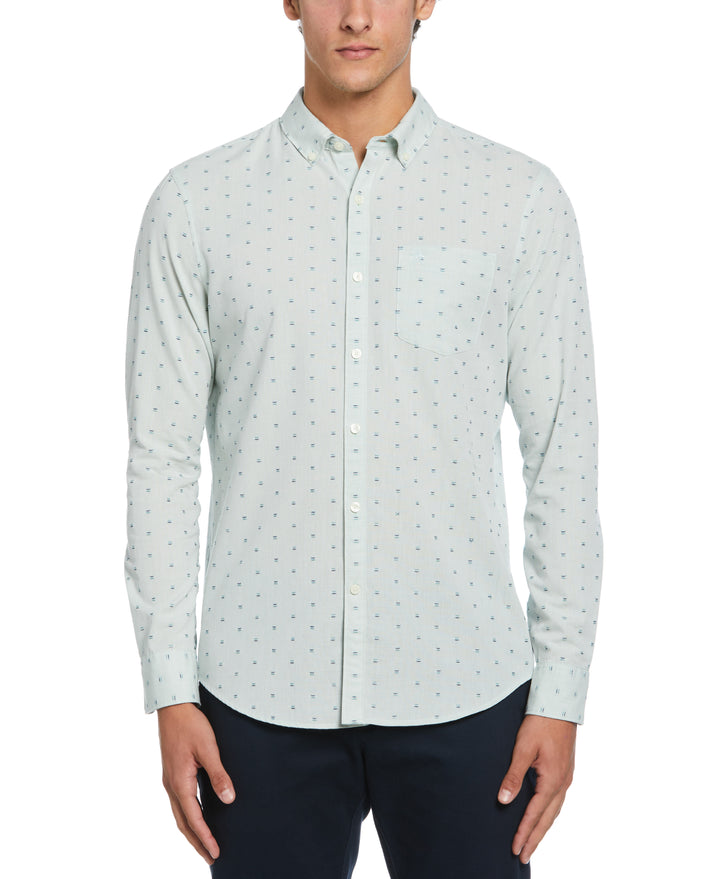 Long Sleeve Chambray Clipped Dobby Shirt  (Blue Haze)
