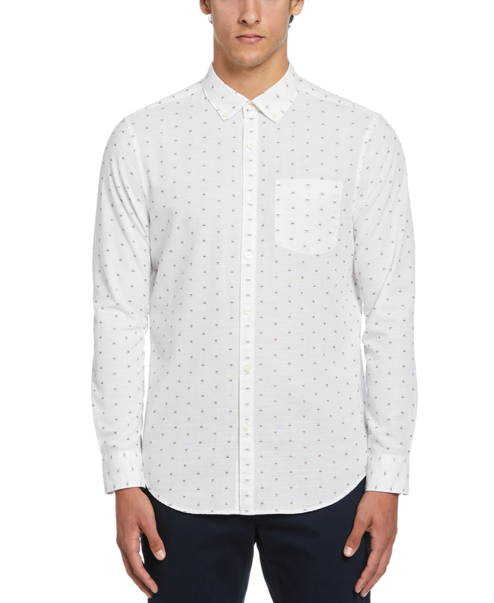 Long Sleeve Chambray Dobby Shirt  (Bright White)