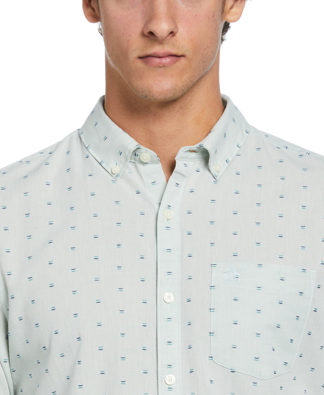 Long Sleeve Chambray Clipped Dobby Shirt  (Blue Haze)