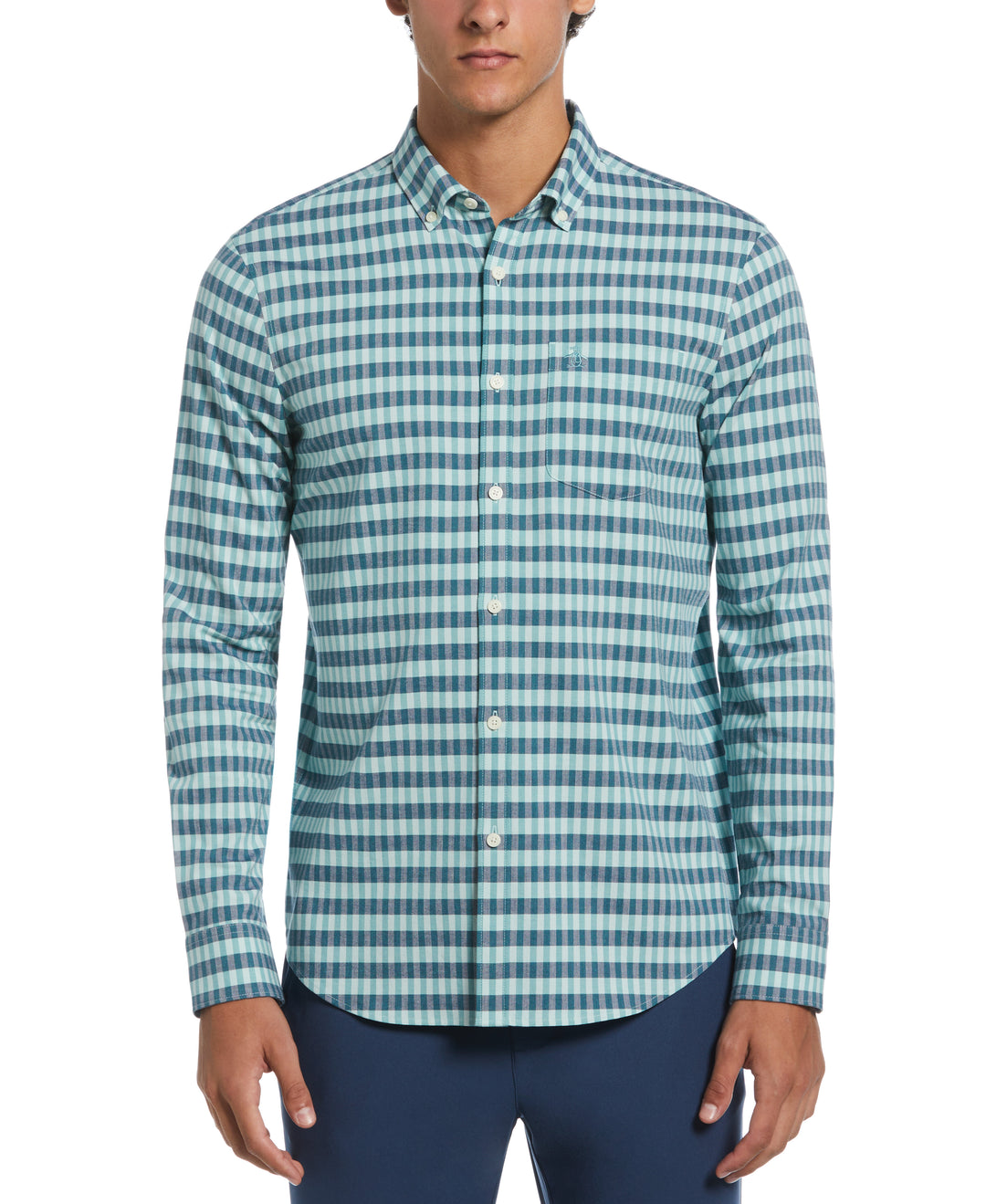 Long Sleeve Eco Chambray Stretch Plaid Shirt (Blue Haze)