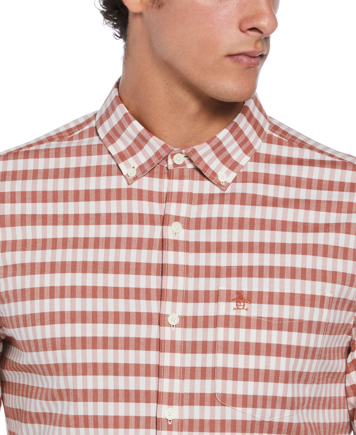 Long Sleeve Eco Chambray Stretch Plaid Shirt (Ginger Bread)