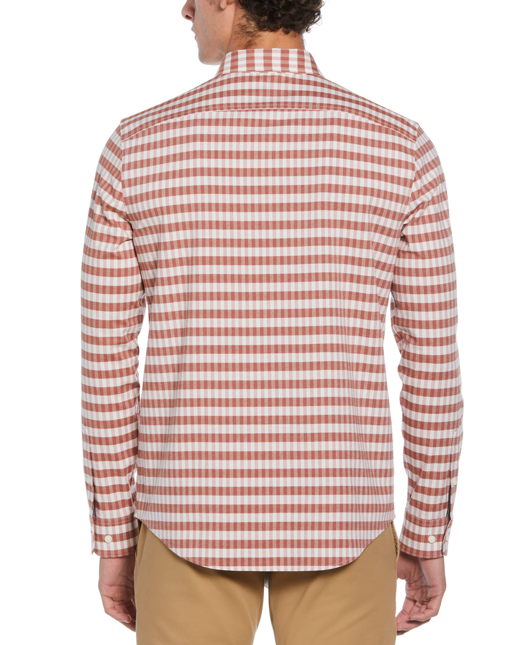 Long Sleeve Eco Chambray Stretch Plaid Shirt (Ginger Bread)