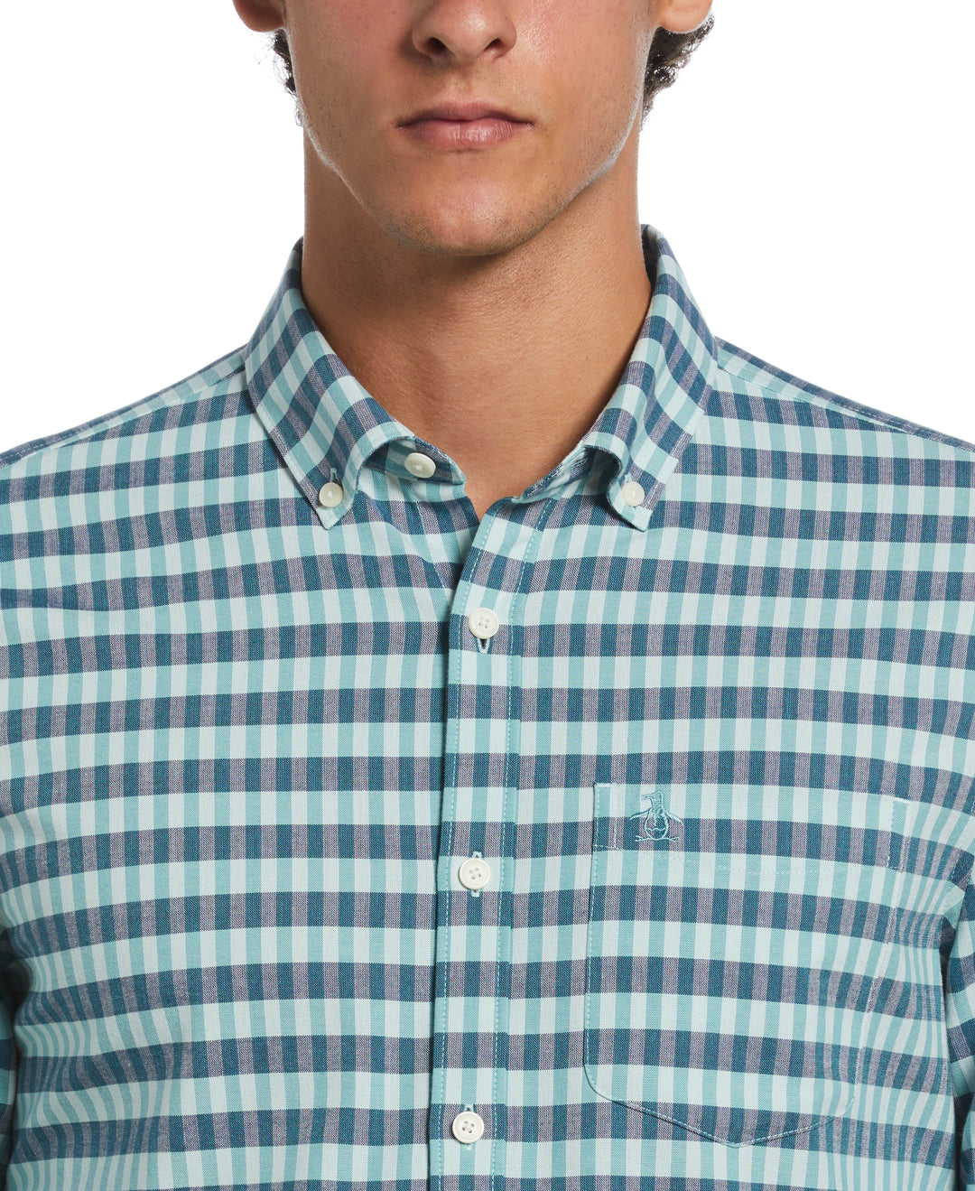 Long Sleeve Eco Chambray Stretch Plaid Shirt (Blue Haze)