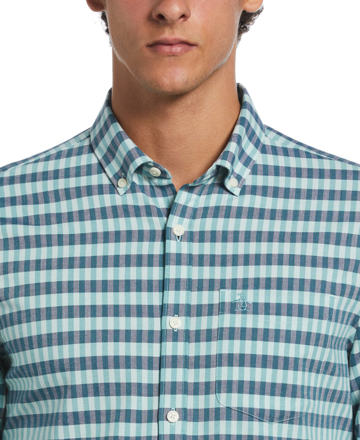 Long Sleeve Eco Chambray Stretch Plaid Shirt (Blue Haze)